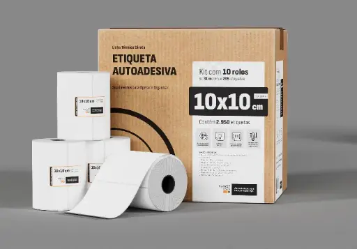 Etiqueta térmica 10x10 cm (100x100 mm), caixa com 10 rolos