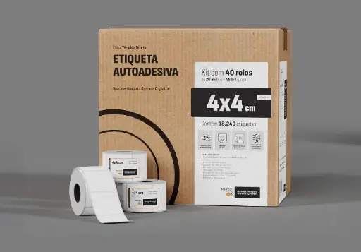 [K40T40X40] Etiqueta térmica 4x4 cm (40x40 mm), caixa com 40 rolos
